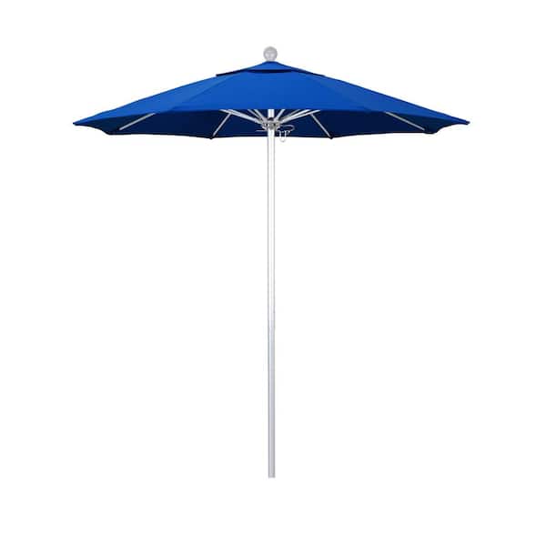 California Umbrella 7.5 ft. Silver Aluminum Commercial Market Patio Umbrella with Fiberglass Ribs and Push Lift in Royal Blue Olefin