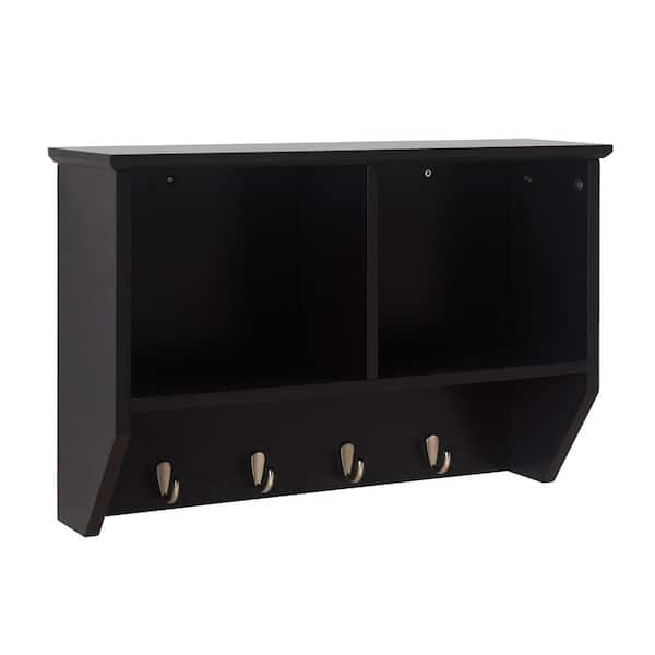 Sunjoy Black Hanging Storage Wall Shelf with Hooks