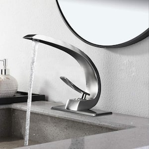Single-Handle Single Hole Bathroom Faucet with Deck Plate in Brushed Nickel