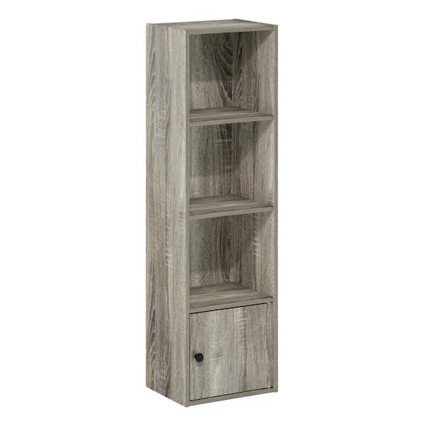 Furinno Luder 12 in. W French Oak 3-Shelf Bookcase with 1-Door