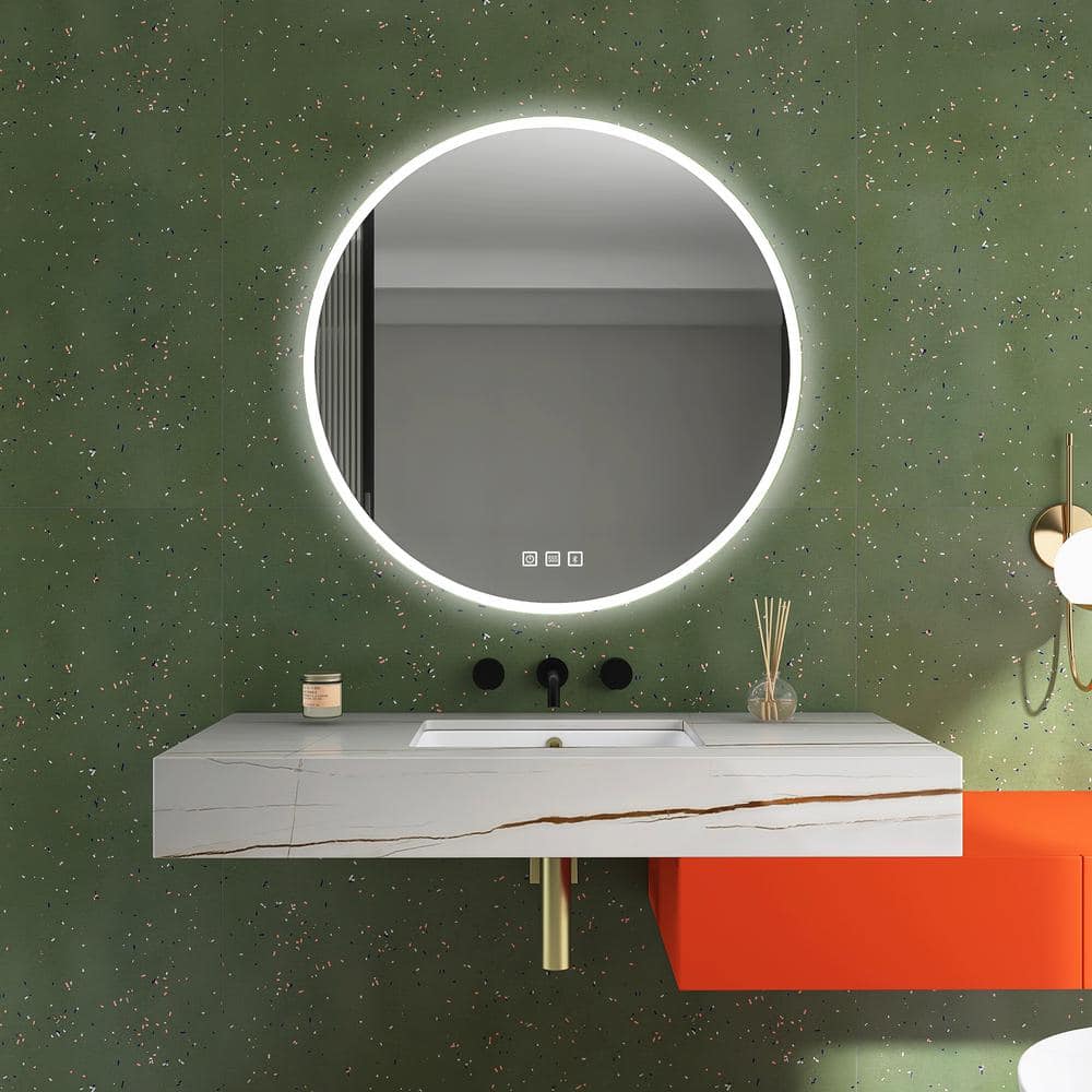 36 in. W x 36 in. H Large Round Frameless Wall-Mount Anti-Fog LED Light Bat