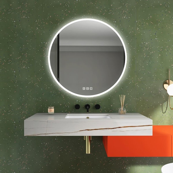 Unbranded 36 in. W x 36 in. H Large Round Frameless Wall-Mount Anti-Fog LED Light Bathroom Vanity Mirror