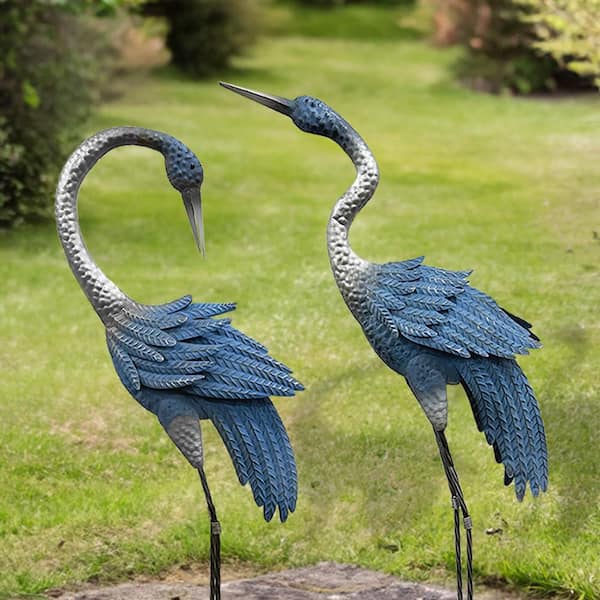 40in. H Heron Garden Statues Blue/Silver Accents (2-Pack)