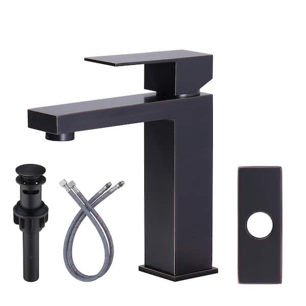 WOWOW Single Handle Single Hole Bathroom Faucet with Supply Line Included in Oil Rubbed Bronze