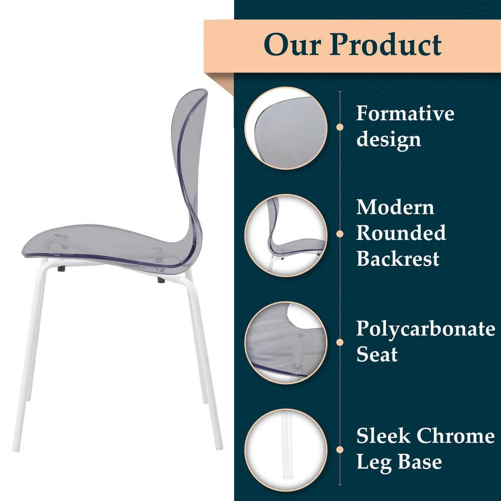 Oyster Transparent Black Plastic Side Chair with Stainless Steel Legs