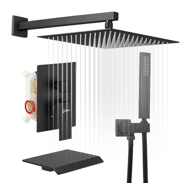 BWE 3-Spray Patterns With 2.5 GPM 10 in. Showerhead Wall Mounted Dual Shower Heads With Valve in Matte Black