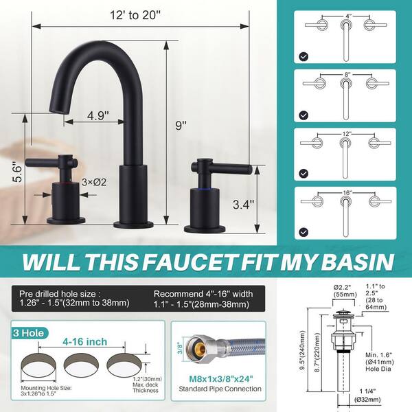 ARCORA 8 in. Widespread 2-Handle 3 Hole Bathroom Faucet with Pop