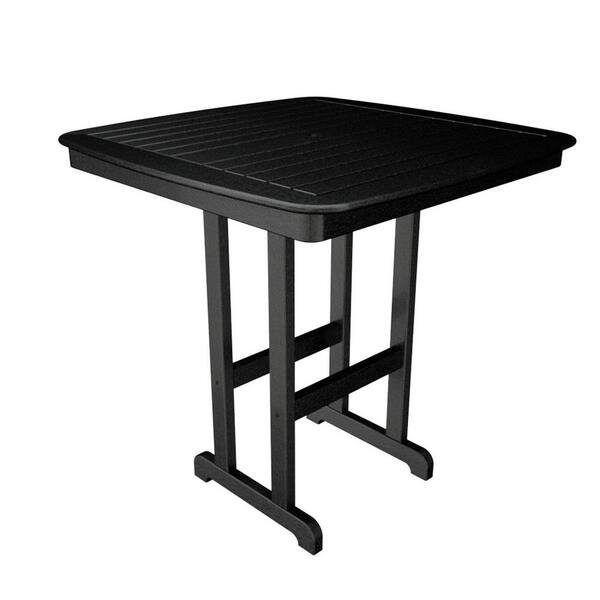 POLYWOOD Nautical Black 44 in. Plastic Outdoor Patio Bar Table