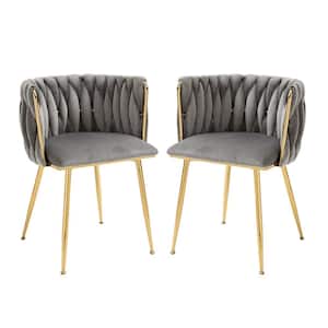 Modern Gray Velvet Leisure Dining Chair with Metal Legs (Set of 2)