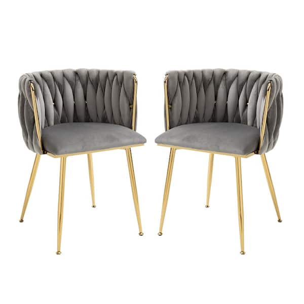 HOMEFUN Modern Gray Velvet Leisure Dining Chair with Metal Legs (Set of 2)