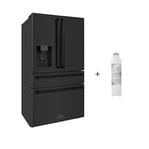 36" Freestanding French Door Refrigerator with Water and Ice Dispenser in Black Stainless Steel