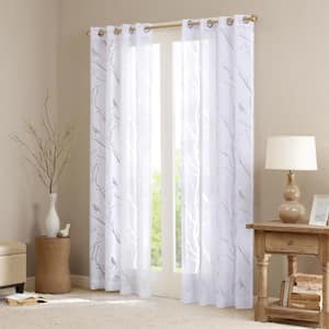 Vina White Rayon/Polyester 50 in. W x 63 in. L Light Filtering Curtain (Single Panel)