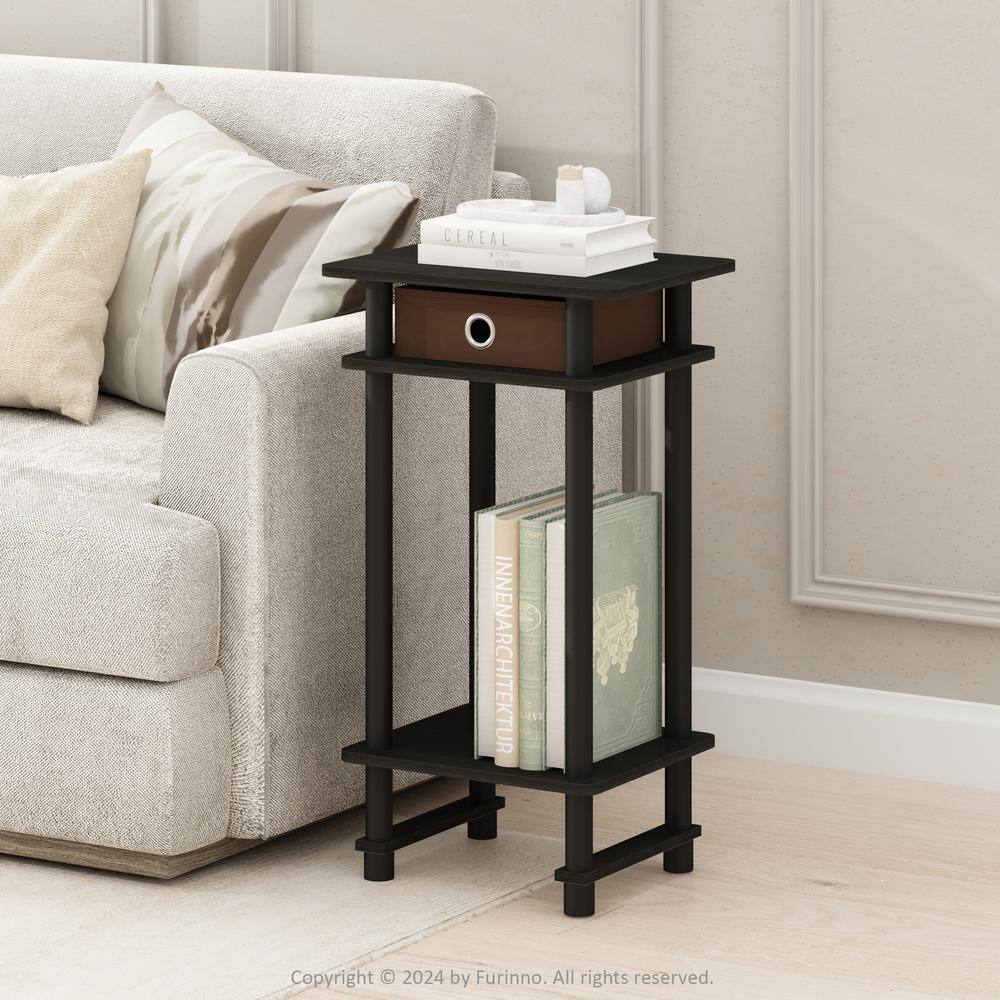 Espresso Wood and Metal Square End Table with Storage