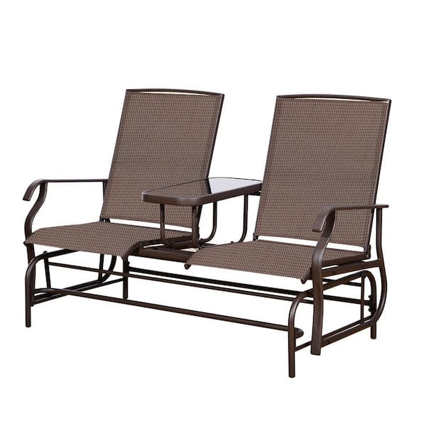Amucolo 2Person Brown Metal Patio Outdoor Glider Rocking Bench