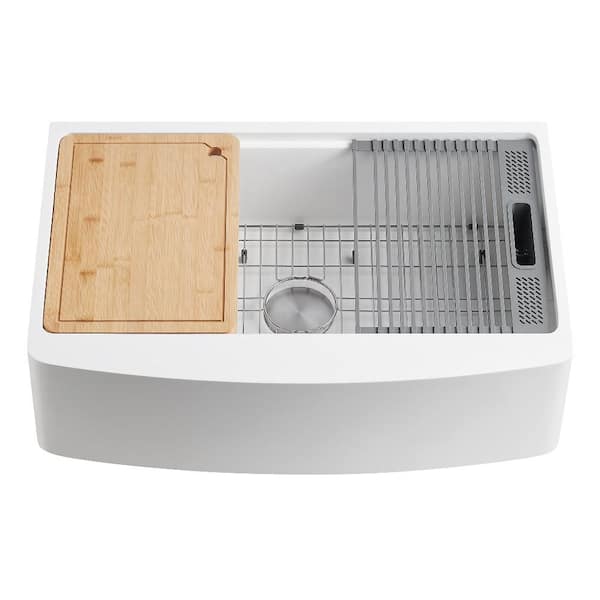 Miranda 36 in. Farmhouse Single Solid Surface Kitchen Sink with Accessories