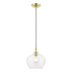 Aldrich 1-Light Satin Brass Pendant with Polished Brass Accent and Clear Glass Shade