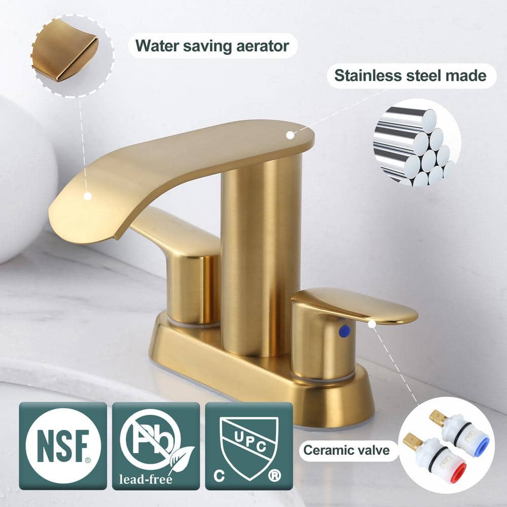 Brushed Gold Stainless Steel Double Handle Waterfall Bathroom Faucet