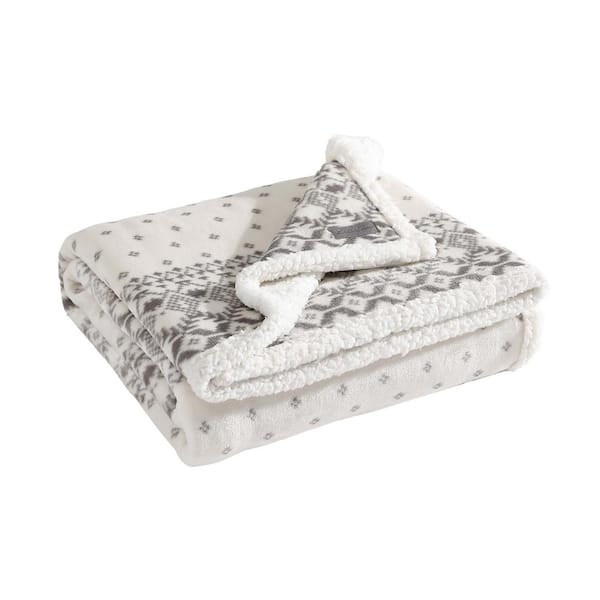 Eddie Bauer Fair Isle Peak 1-Piece Beige Ultra Sherpa Microfiber 50 in. x 60 in. Throw Blanket