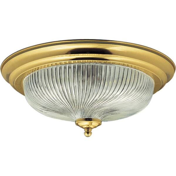 Progress Lighting Swirled Glass Collection Polished Brass 2-light Flushmount-DISCONTINUED