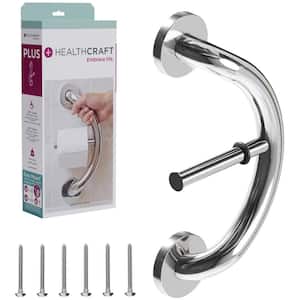 Plus, 14 in. Concealed Screw Grab Bar And Toilet Paper Holder, Decorative Grab Bar ADA Compliant in Polished Chrome