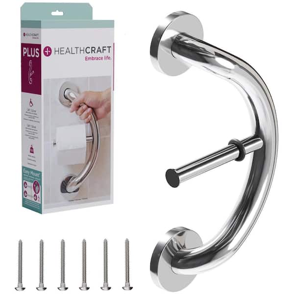 HEALTHCRAFT Plus, 14 in. Concealed Screw Grab Bar And Toilet Paper Holder, Decorative Grab Bar ADA Compliant in Polished Chrome