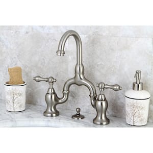 8 in. Widespread 2-Handle High-Arc Bridge Bathroom Faucet in Brushed Nickel