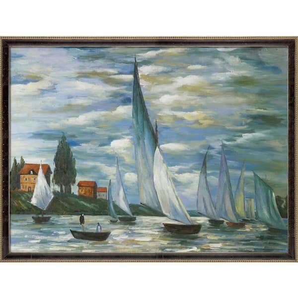 LA PASTICHE Regates at Argenteuil by Claude Monet Hermitage Cabernet Scoop Framed Nature Oil Painting Art Print 39.5 in. x 51.5 in.