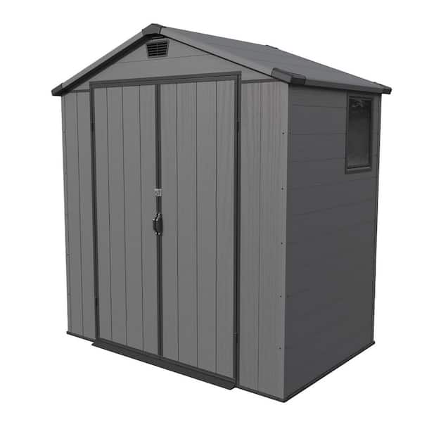 6 ft. W x 4 ft. D Plastic Shed with Floor, Resin Outside Tool Shed with Floor, Gray (24 sq. ft.)
