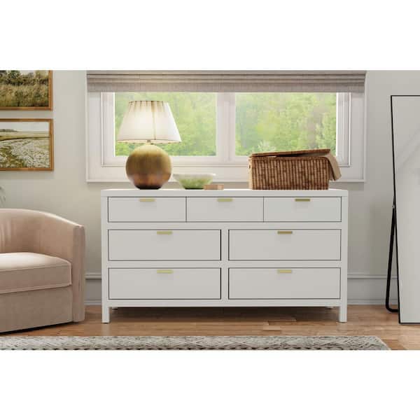 Carmel White 7 Drawer 63 in. W Wood Dresser