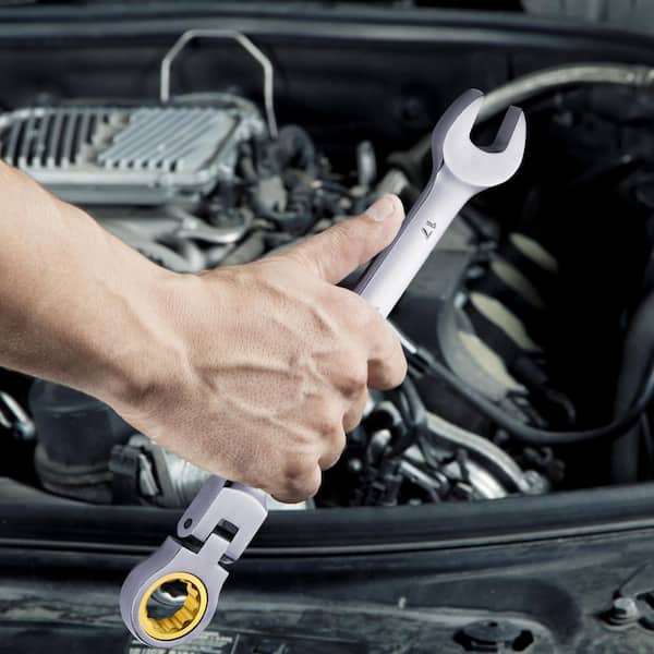 Flex-Head Ratcheting Wrench Set, 8-Piece Combination Wrench Set Roll-up Pouch, Cr-V Steel Ratcheting Wrench Set, Air