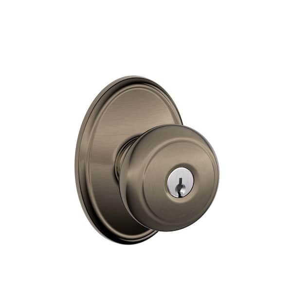 Schlage Andover Antique Pewter Keyed Entry Door Knob with Wakefield Trim