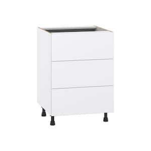 Fairhope Bright White Slab Assembled Base Kitchen Cabinet with 3 Drawers (24 in. W x 34.5 in. H x 24 in. D)