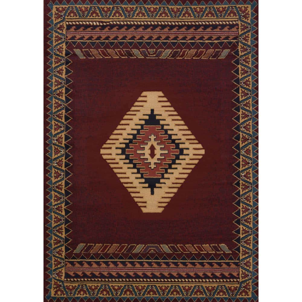 Burgundy Southwestern Synthetic 4' x 6' Area Rug