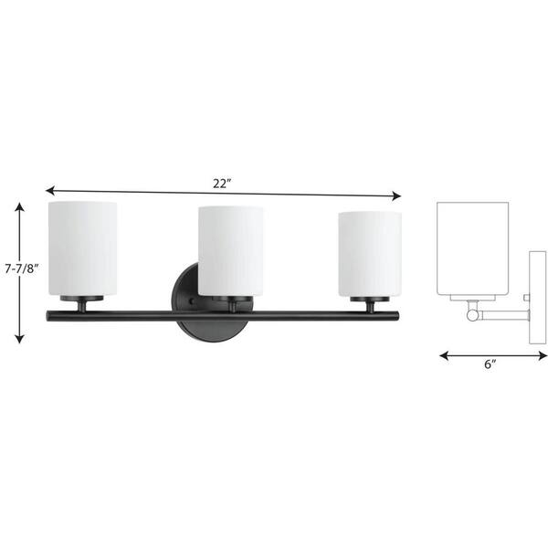 Progress Lighting Replay 22" 3-Light Black Bathroom Vanity Light w/Glass Shade 