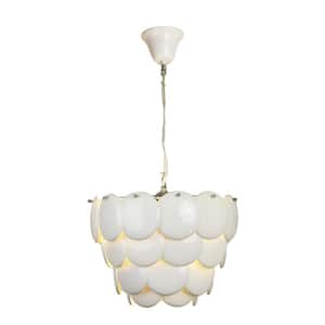 5-Light White Modern Chandelier, Ceramic Shell Lampshade Pendant Light for Dining Room, Bulbs Included