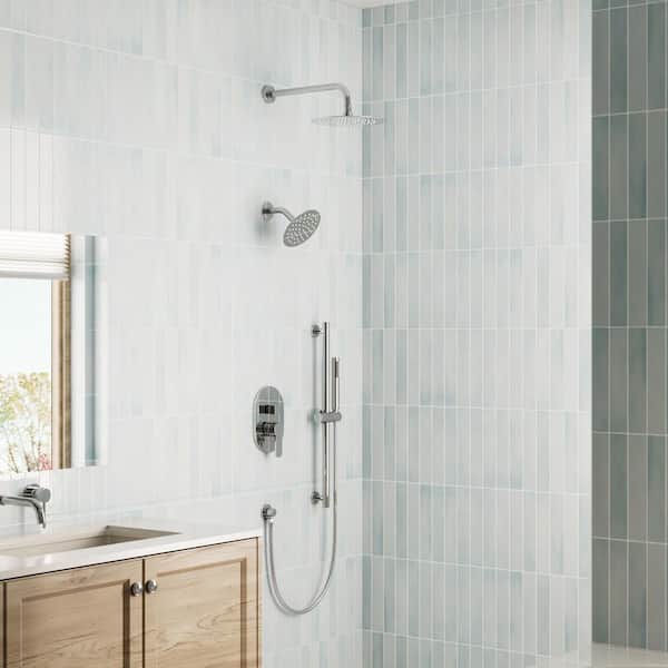 Crozet 3-Spray Wall Mount Dual Fixed and Handheld Shower Head Shower Faucet Hand Shower 2.5 GPM in Polished Chrome