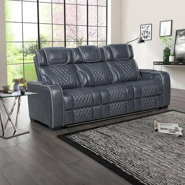 Lazzara Cassian 84.5 in W Pillow Top Arm Leather Rectangle 3-Piece