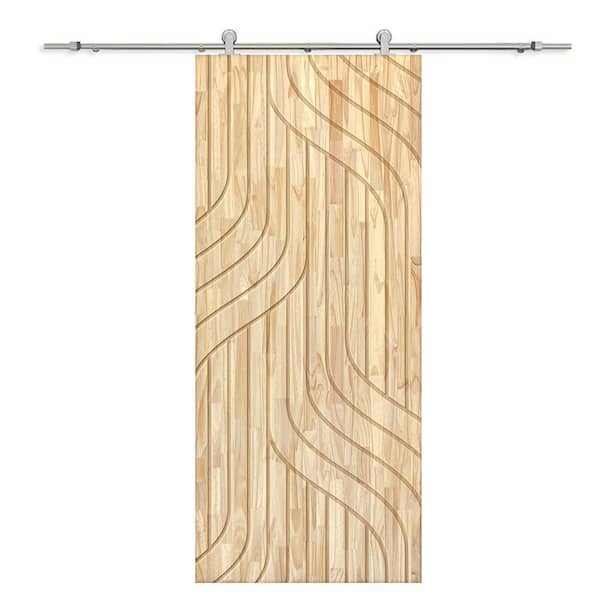 CALHOME 30 in. x 96 in. Natural Pine Wood Unfinished Interior Sliding Barn Door with Hardware Kit