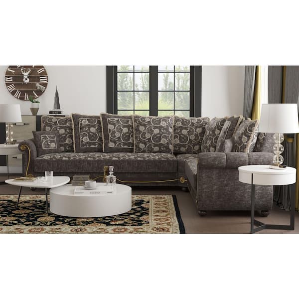 Heritage 195 in. 3-Piece Chenille L-Shaped Convertible Sectional Sofa with Storage for Living Room, Grey