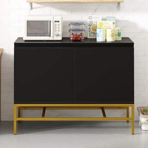 Black Wood 40 in. Sideboard with Interior Shelves