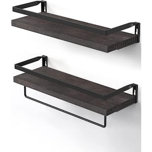 Indoor and Outdoor Light Brown Wooden Wall Mounted Plant Shelves with 1 Towel Bar, Storage Organizer (Set of 3)