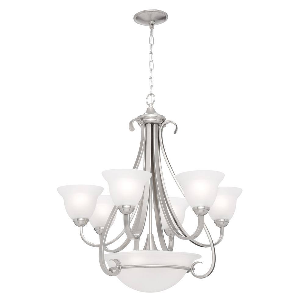 Torino Brushed Nickel 6-Light Two-Tier Chandelier with Etched Glass Shades
