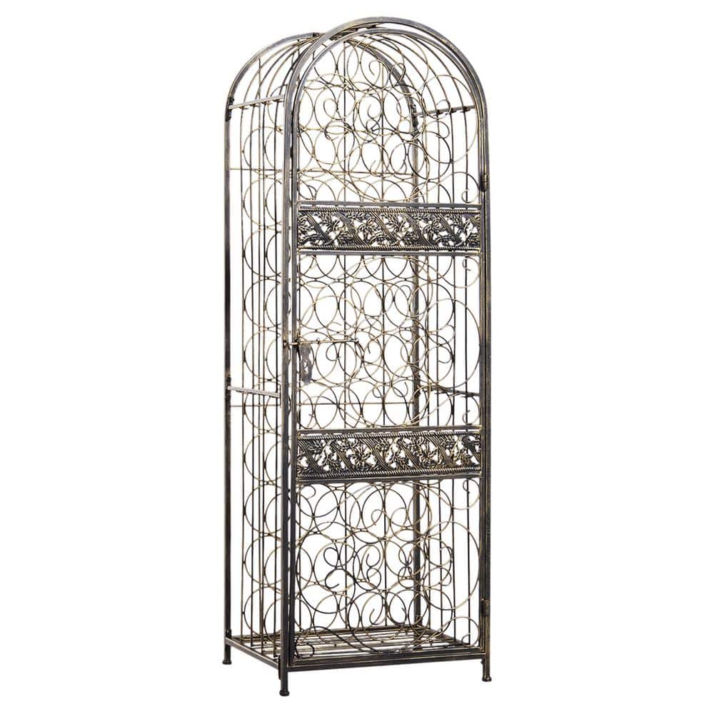 45-Bottles Antique Bronze Freestanding Wine Rack Storage with Lock