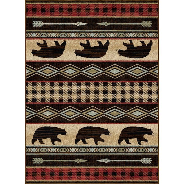 Lodge King Bear Down Red 2 ft. x 4 ft. Lodge Area Rug