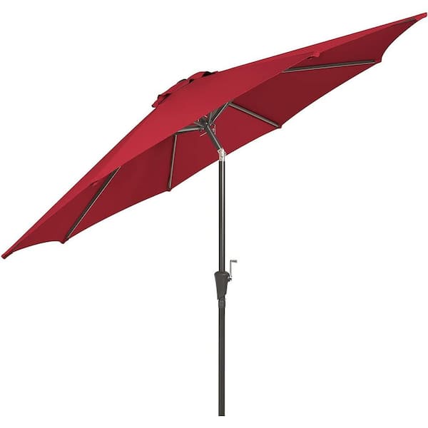Shatex 10 ft. Patio Umbrella Outdoor Market Umbrellas Cover with 8 Ribs Button Tilt and Crank for Yard Garden Umbrellas Red