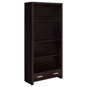 Skylar 70.75 in. Cappuccino Wood 5-Shelf Bookcase with Storage Drawer