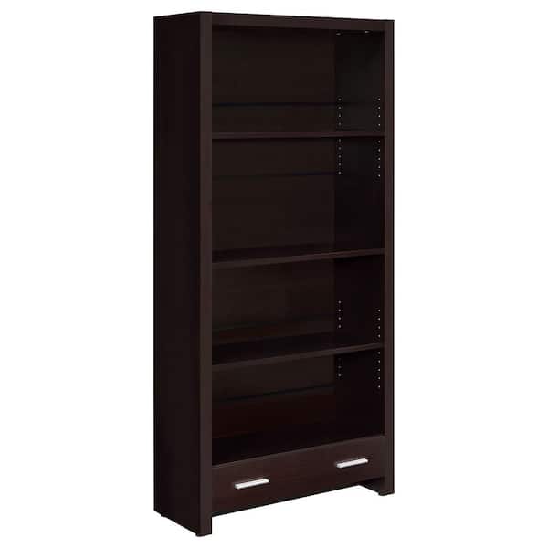 Coaster Skylar 70.75 in. Cappuccino Wood 5-Shelf Bookcase with Storage Drawer