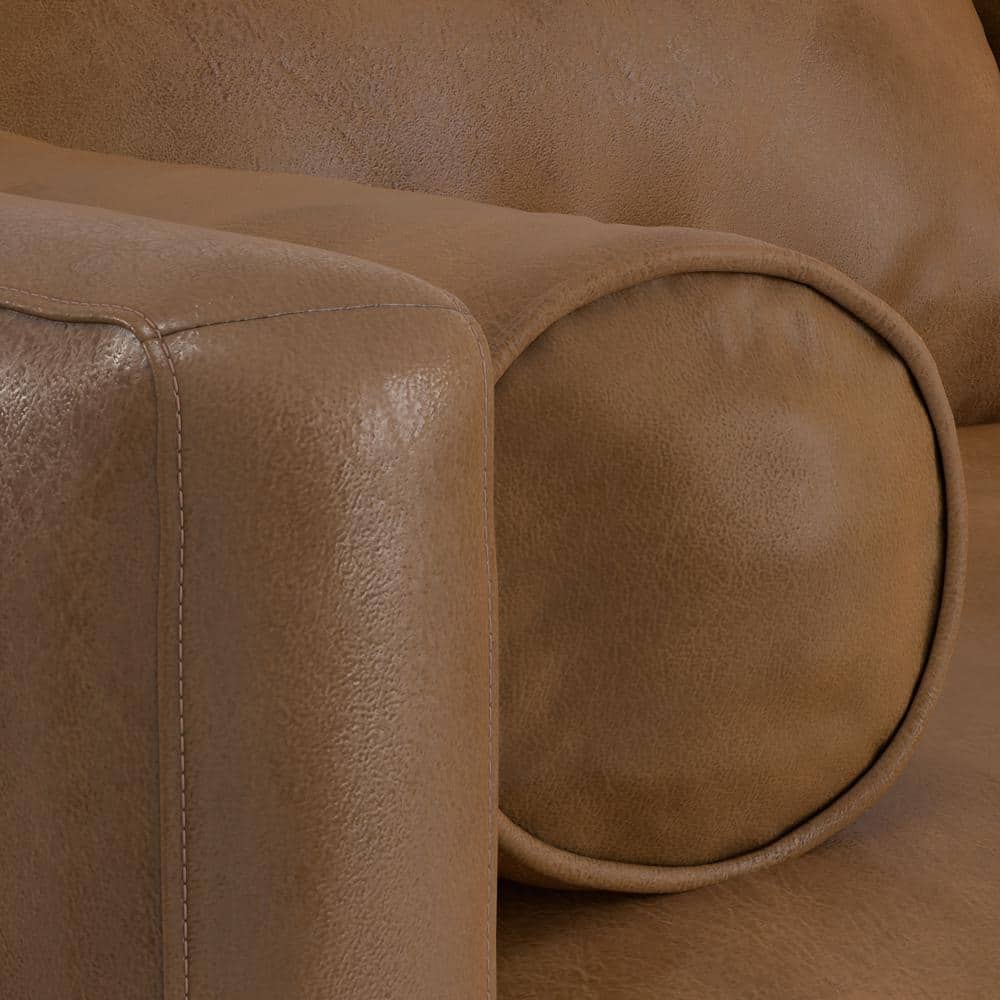 Caramel Brown Leather Left Sectional Sofa with Pillow-top Arm