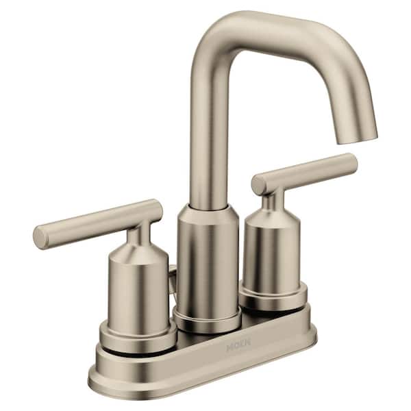 MOEN Gibson 4 in. Centerset 2-Handle High-Arc Bathroom Faucet with Pop-Up Assembly in Brushed Nickel