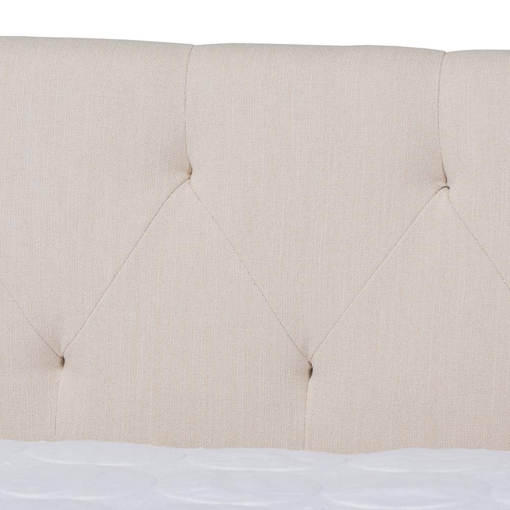 Beige Queen Wood Frame Upholstered Daybed with Nailhead Trim